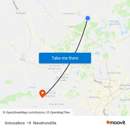 Sotosalbos to Navahondilla map