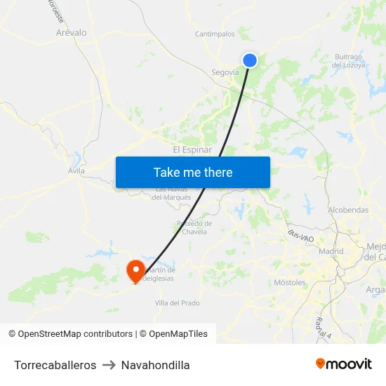 Torrecaballeros to Navahondilla map