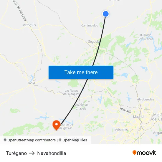 Turégano to Navahondilla map