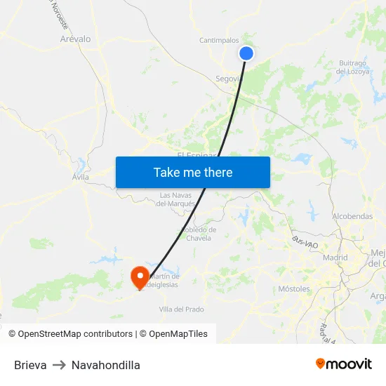Brieva to Navahondilla map