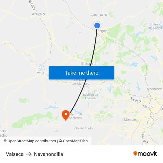 Valseca to Navahondilla map