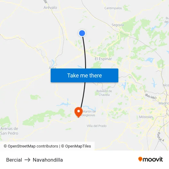 Bercial to Navahondilla map