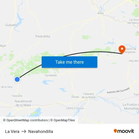 La Vera to Navahondilla map