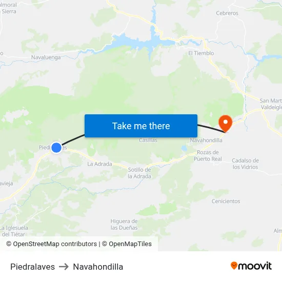 Piedralaves to Navahondilla map