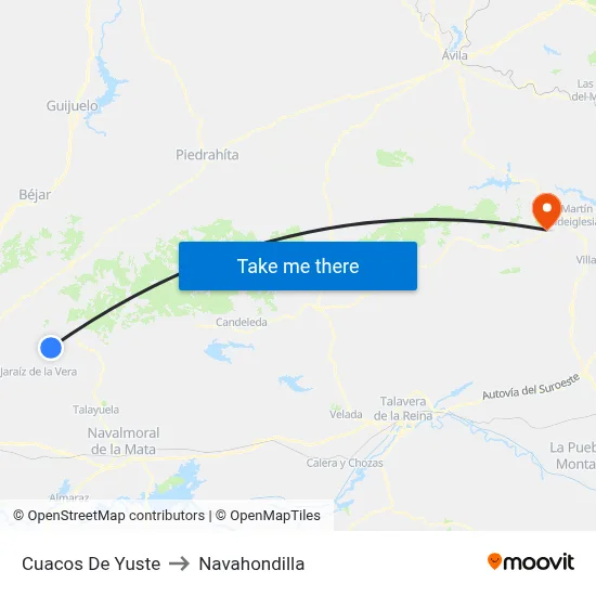Cuacos De Yuste to Navahondilla map