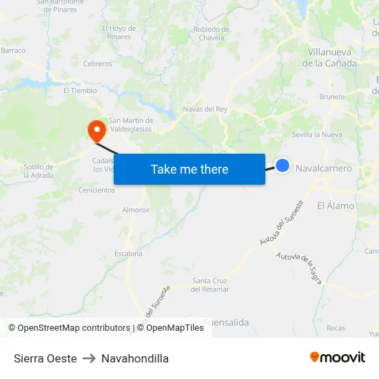 Sierra Oeste to Navahondilla map