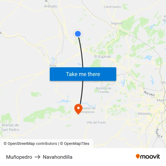 Muñopedro to Navahondilla map