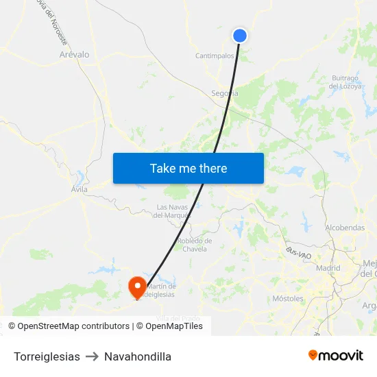 Torreiglesias to Navahondilla map