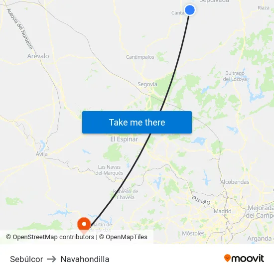 Sebúlcor to Navahondilla map