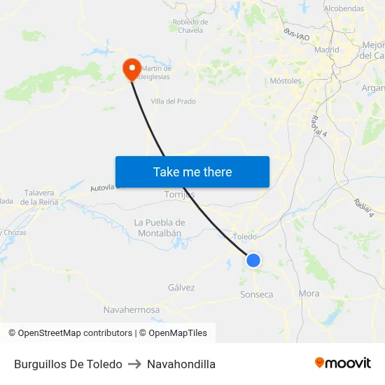Burguillos De Toledo to Navahondilla map