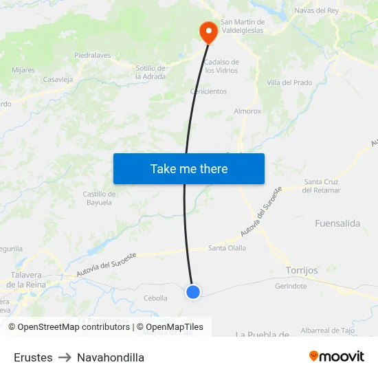 Erustes to Navahondilla map