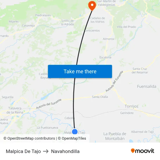 Malpica De Tajo to Navahondilla map