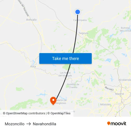 Mozoncillo to Navahondilla map