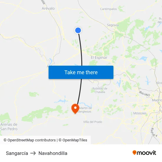 Sangarcía to Navahondilla map