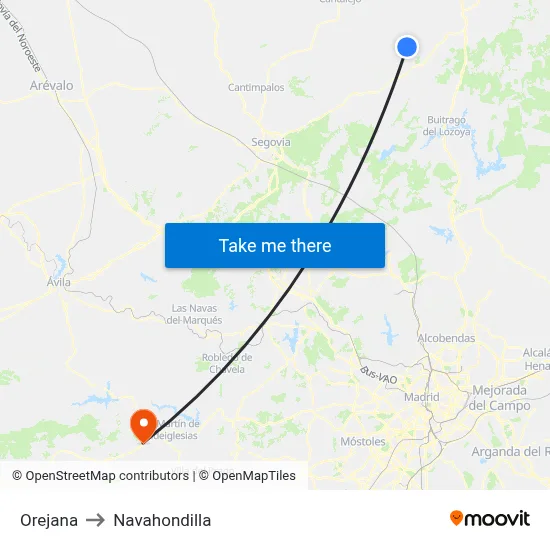 Orejana to Navahondilla map