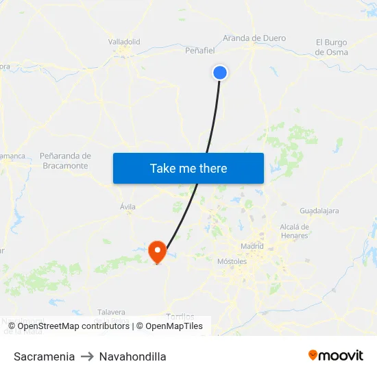 Sacramenia to Navahondilla map