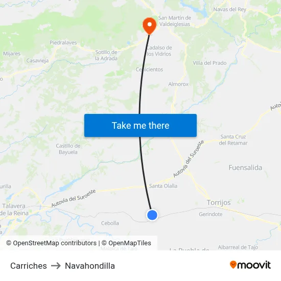 Carriches to Navahondilla map