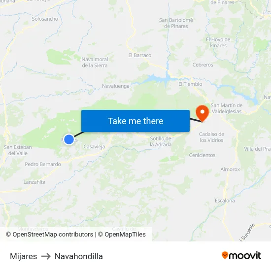Mijares to Navahondilla map