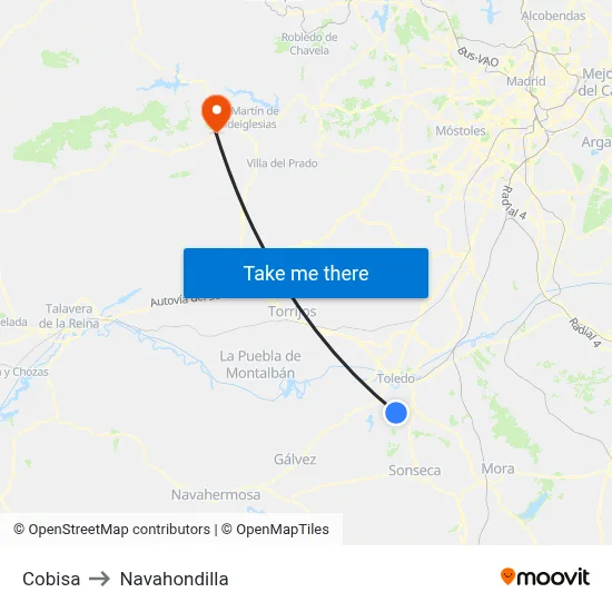 Cobisa to Navahondilla map