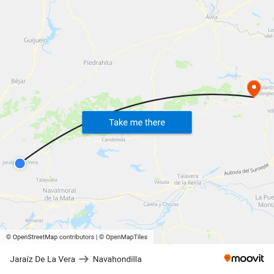 Jaraíz De La Vera to Navahondilla map