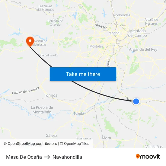 Mesa De Ocaña to Navahondilla map