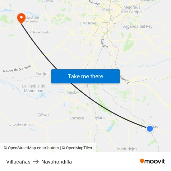 Villacañas to Navahondilla map