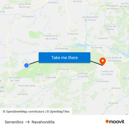 Serranillos to Navahondilla map