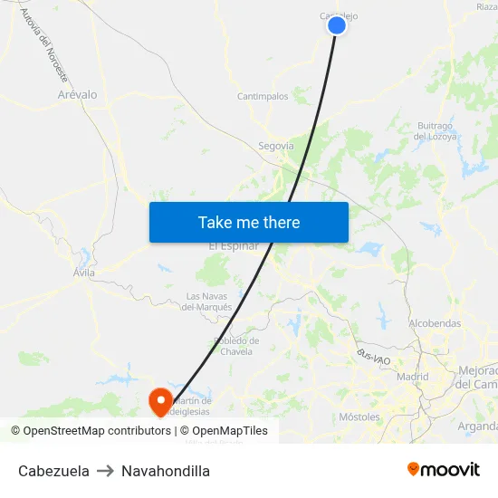Cabezuela to Navahondilla map