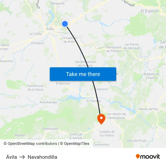 Ávila to Navahondilla map