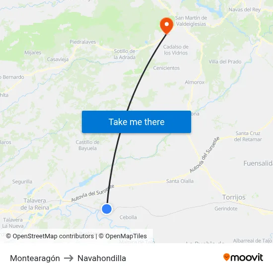 Montearagón to Navahondilla map