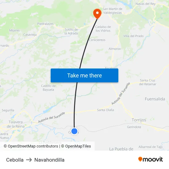 Cebolla to Navahondilla map