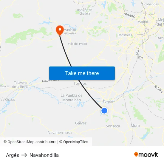 Argés to Navahondilla map