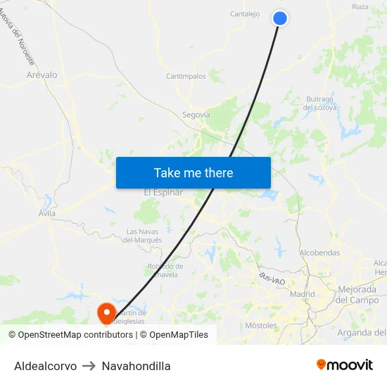 Aldealcorvo to Navahondilla map