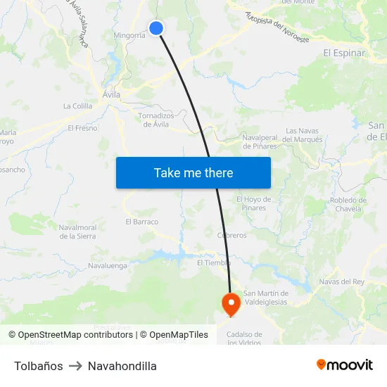 Tolbaños to Navahondilla map