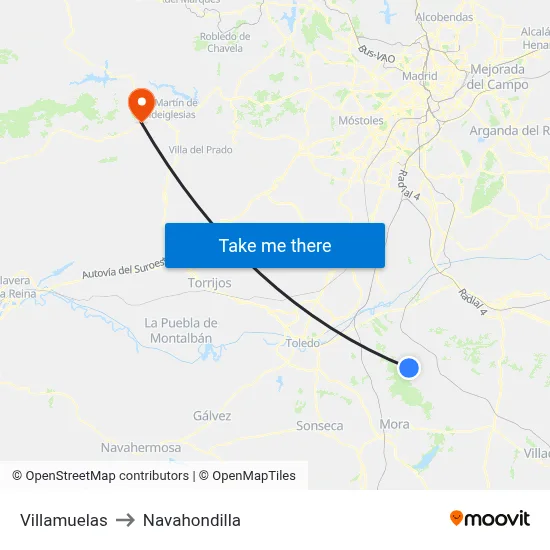 Villamuelas to Navahondilla map