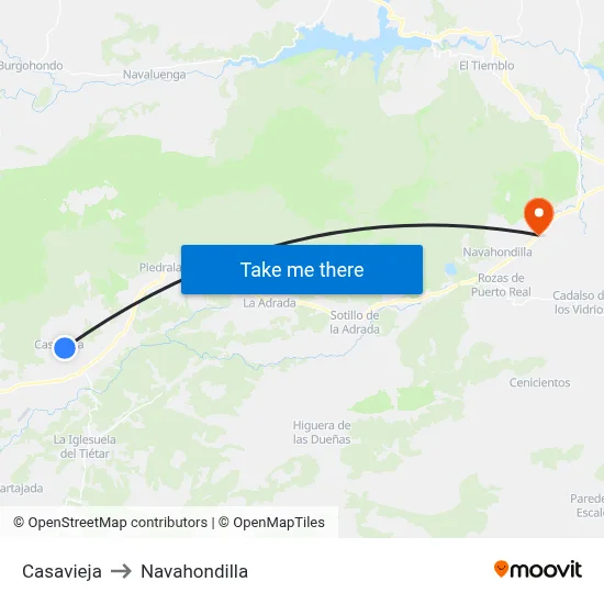 Casavieja to Navahondilla map