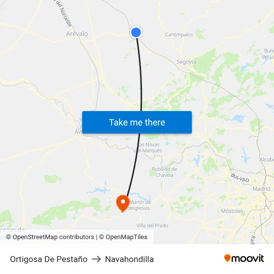 Ortigosa De Pestaño to Navahondilla map