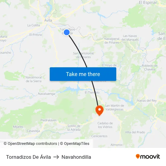Tornadizos De Ávila to Navahondilla map