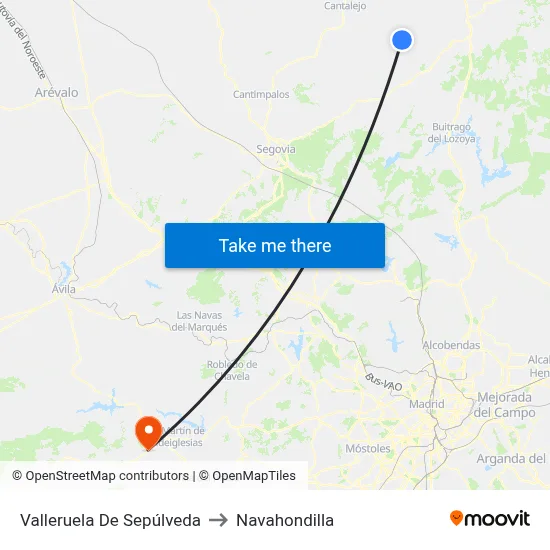 Valleruela De Sepúlveda to Navahondilla map