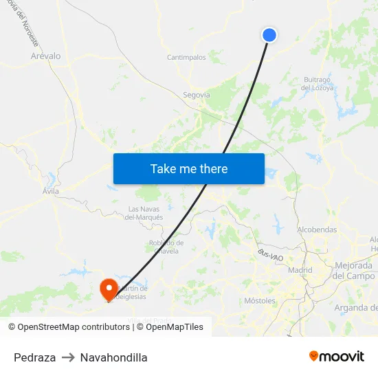 Pedraza to Navahondilla map