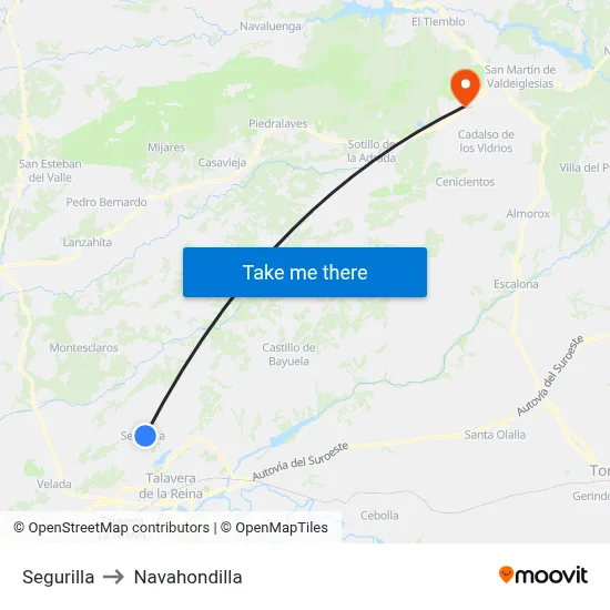 Segurilla to Navahondilla map