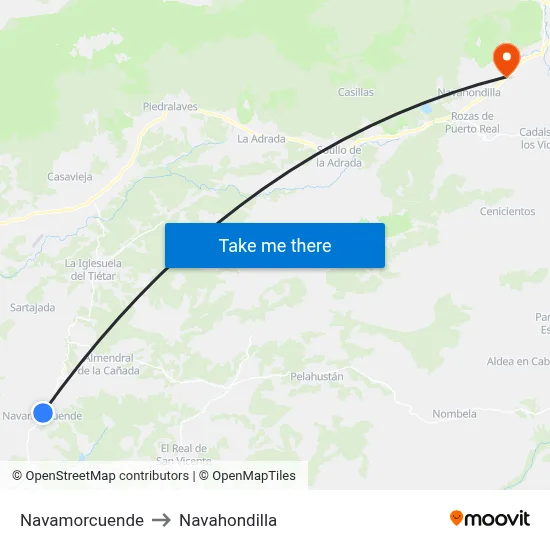 Navamorcuende to Navahondilla map