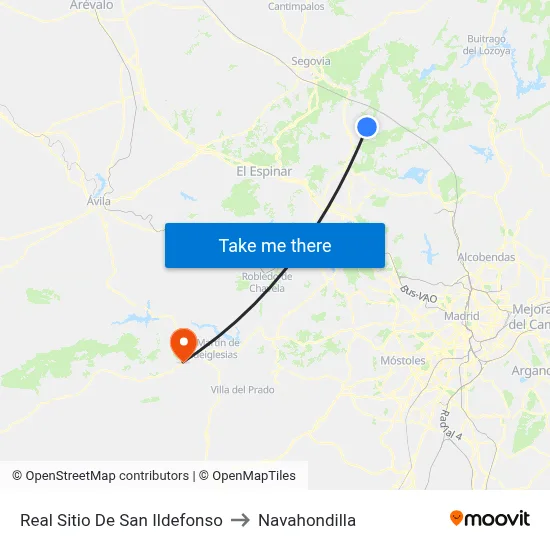 Real Sitio De San Ildefonso to Navahondilla map