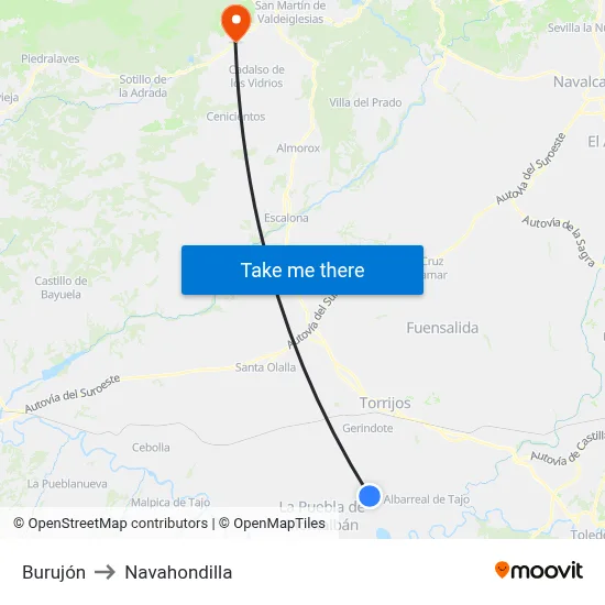 Burujón to Navahondilla map