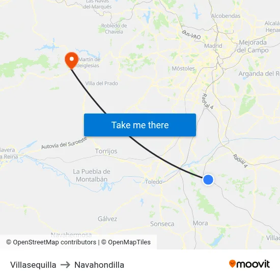 Villasequilla to Navahondilla map