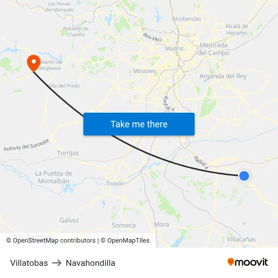 Villatobas to Navahondilla map