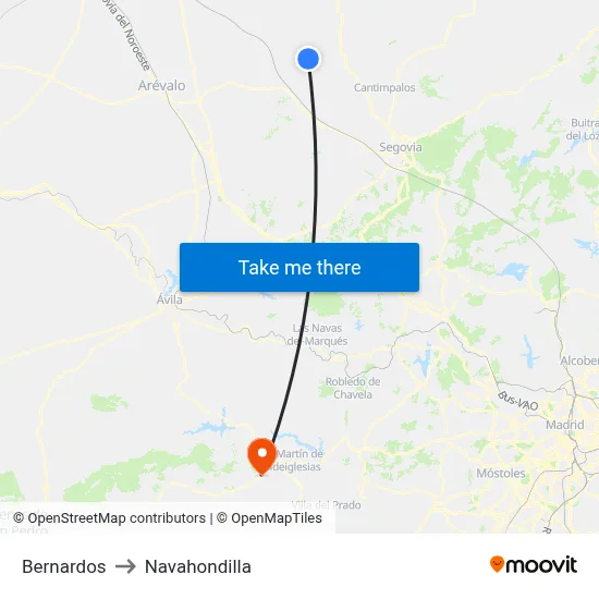 Bernardos to Navahondilla map