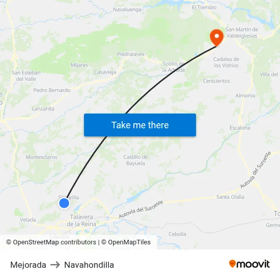 Mejorada to Navahondilla map