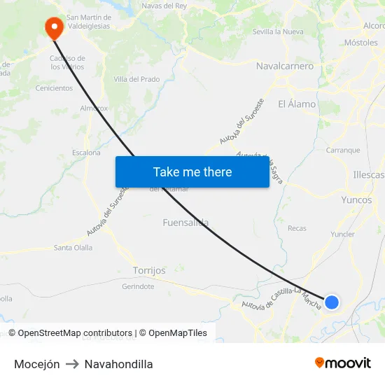 Mocejón to Navahondilla map