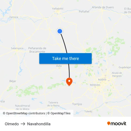 Olmedo to Navahondilla map